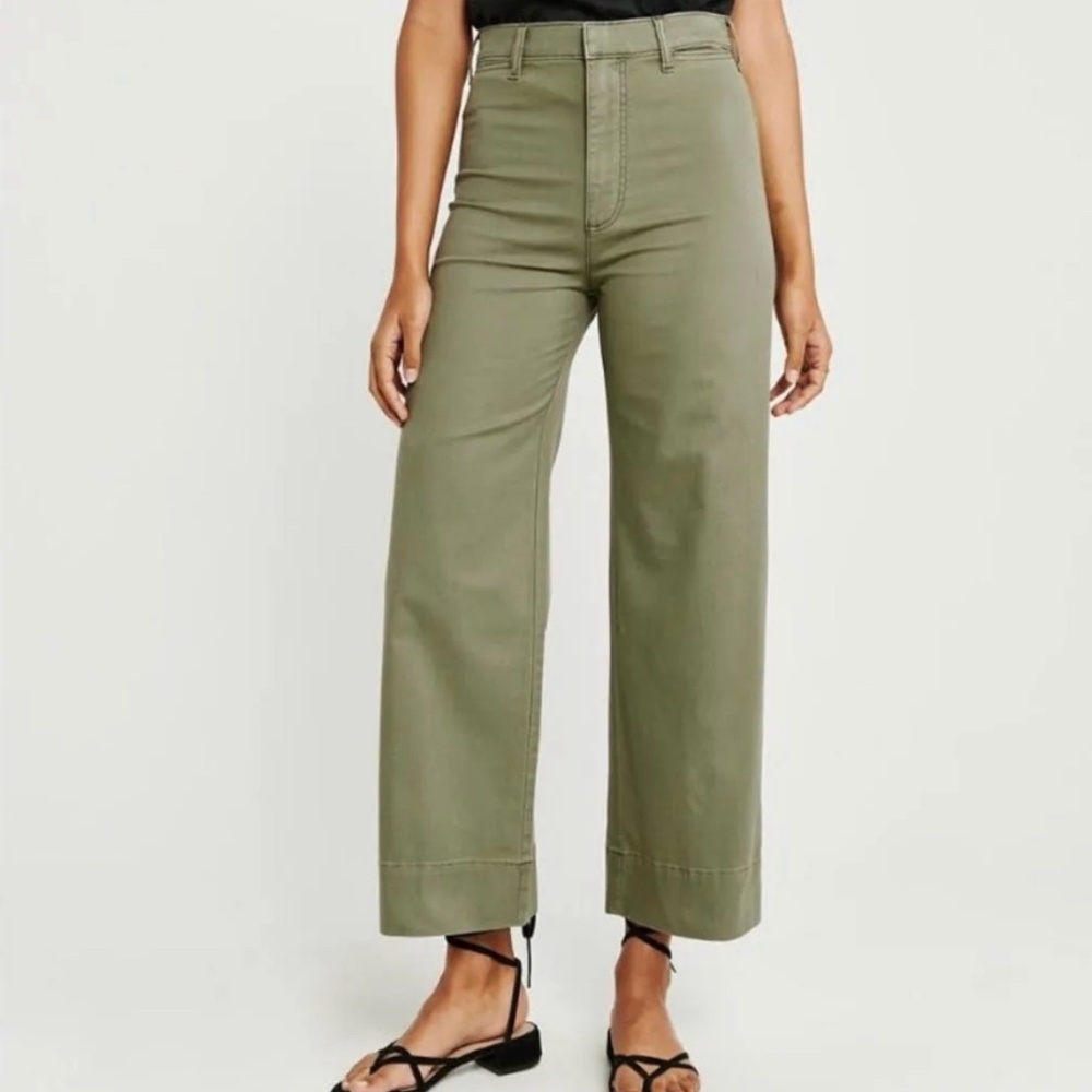 Abercrombie Olive Ultra High Rise Cropped Wide Leg Pants (27)